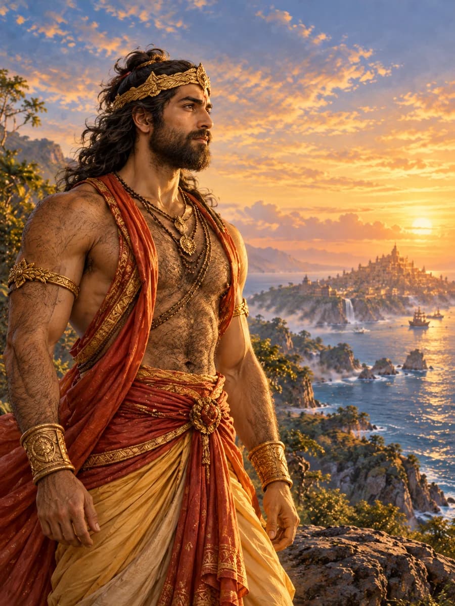 Illustrated portrait of Hanumān, Son of Vāyu, minister of Sugrīva