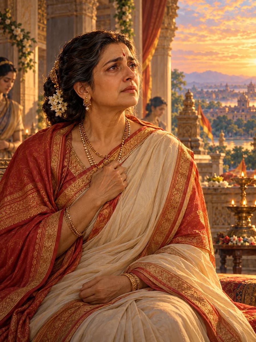 Illustrated portrait of Kausalyā, Chief queen of Daśaratha, mother of Rāma