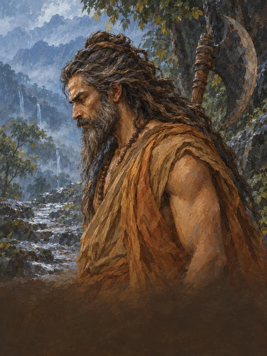 Illustrated portrait of Paraśurāma, Warrior-sage of the axe