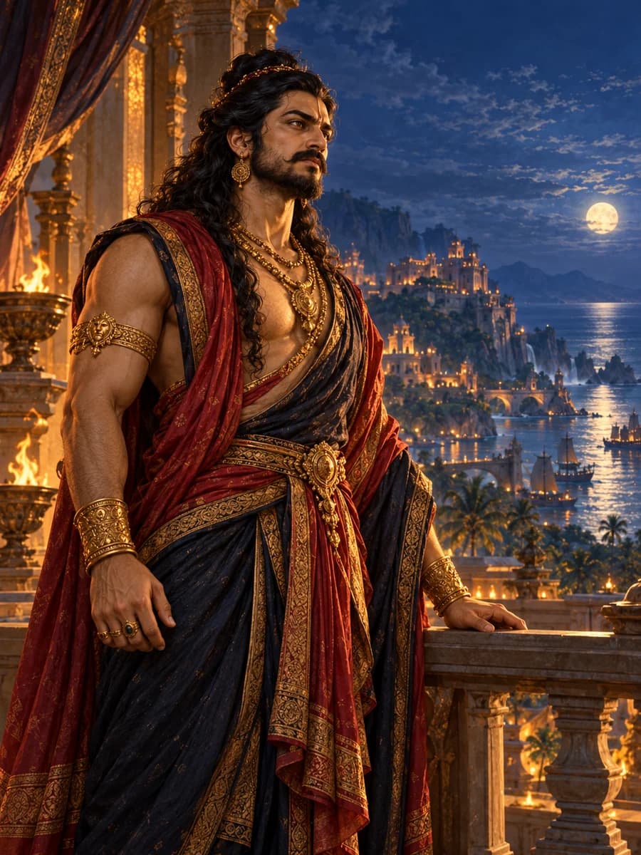 Illustrated portrait of Rāvaṇa, Ten-headed king of Laṅkā, son of Viśravas