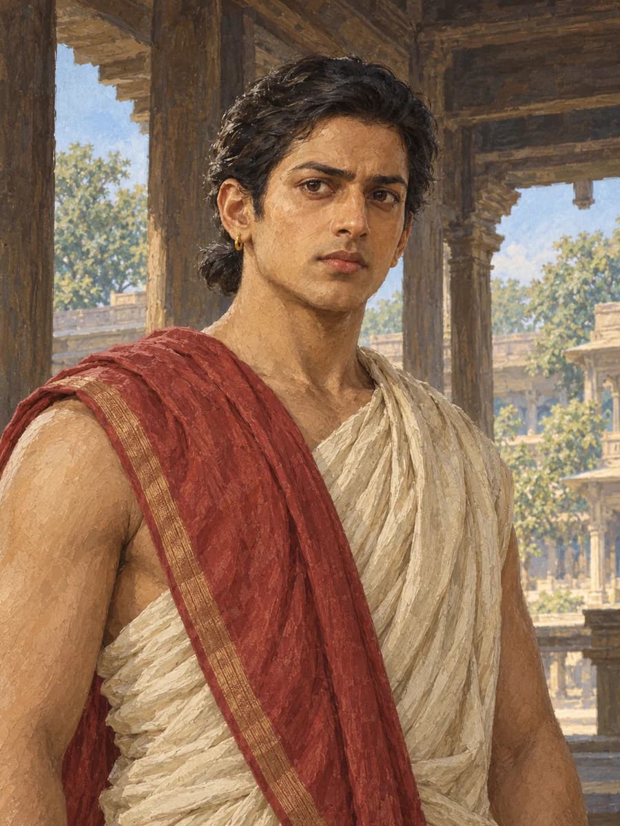 Illustrated portrait of Śatrughna, Son of Sumitrā, twin of Lakṣmaṇa