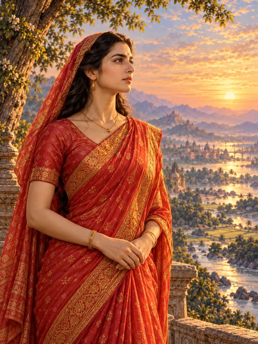 Illustrated portrait of Sītā, Daughter of Janaka, found in a furrow of the earth