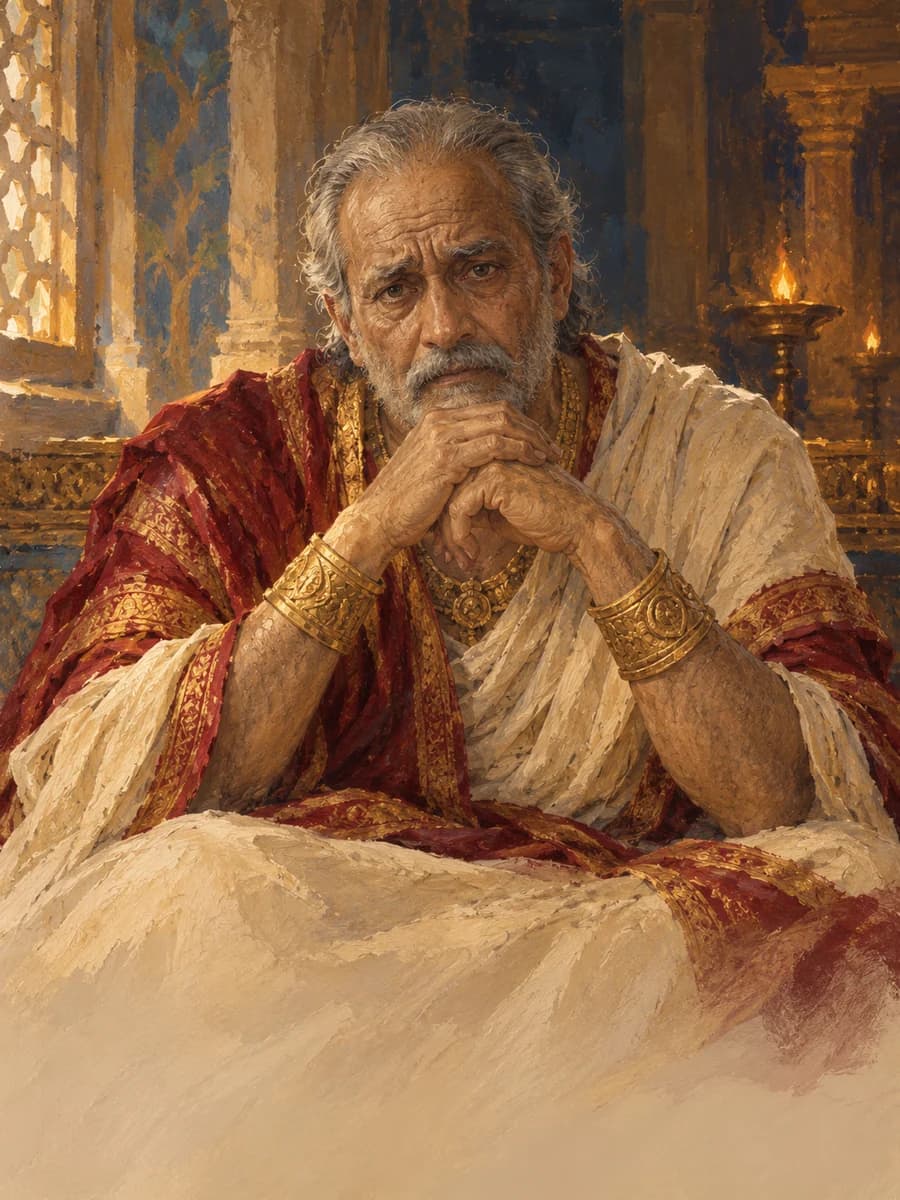Illustrated portrait of Daśaratha, King of Ayodhyā, bound by his own promises