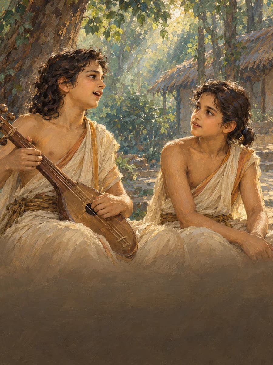 Illustrated portrait of Lava and Kuśa, Twin sons of Rāma and Sītā