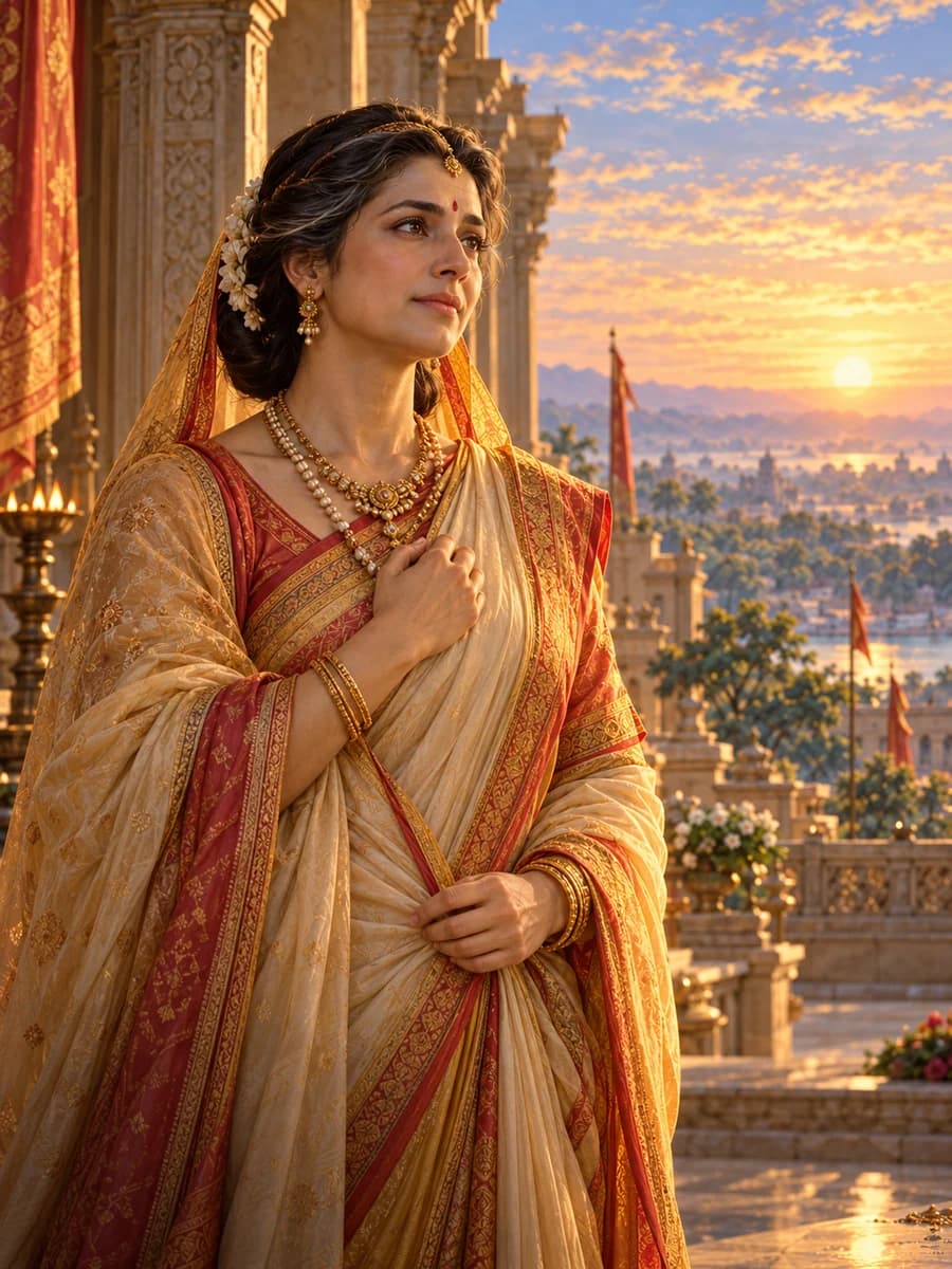 Illustrated portrait of Sumitrā, Queen of Daśaratha, mother of Lakṣmaṇa and Śatrughna