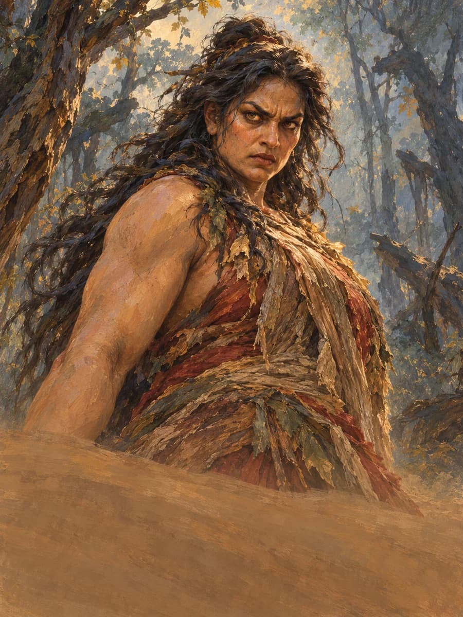 Illustrated portrait of Tāṭakā, Yakṣī turned man-eater, mother of Mārīca