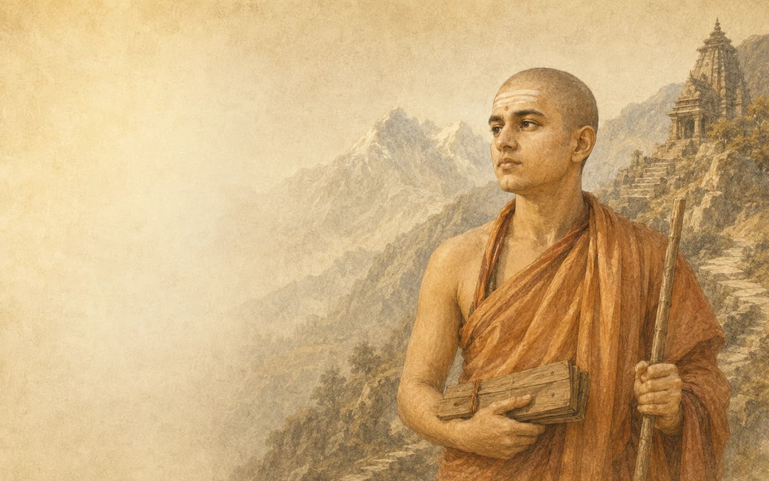 Vedika-created sepia illustration of Adi Shankaracharya